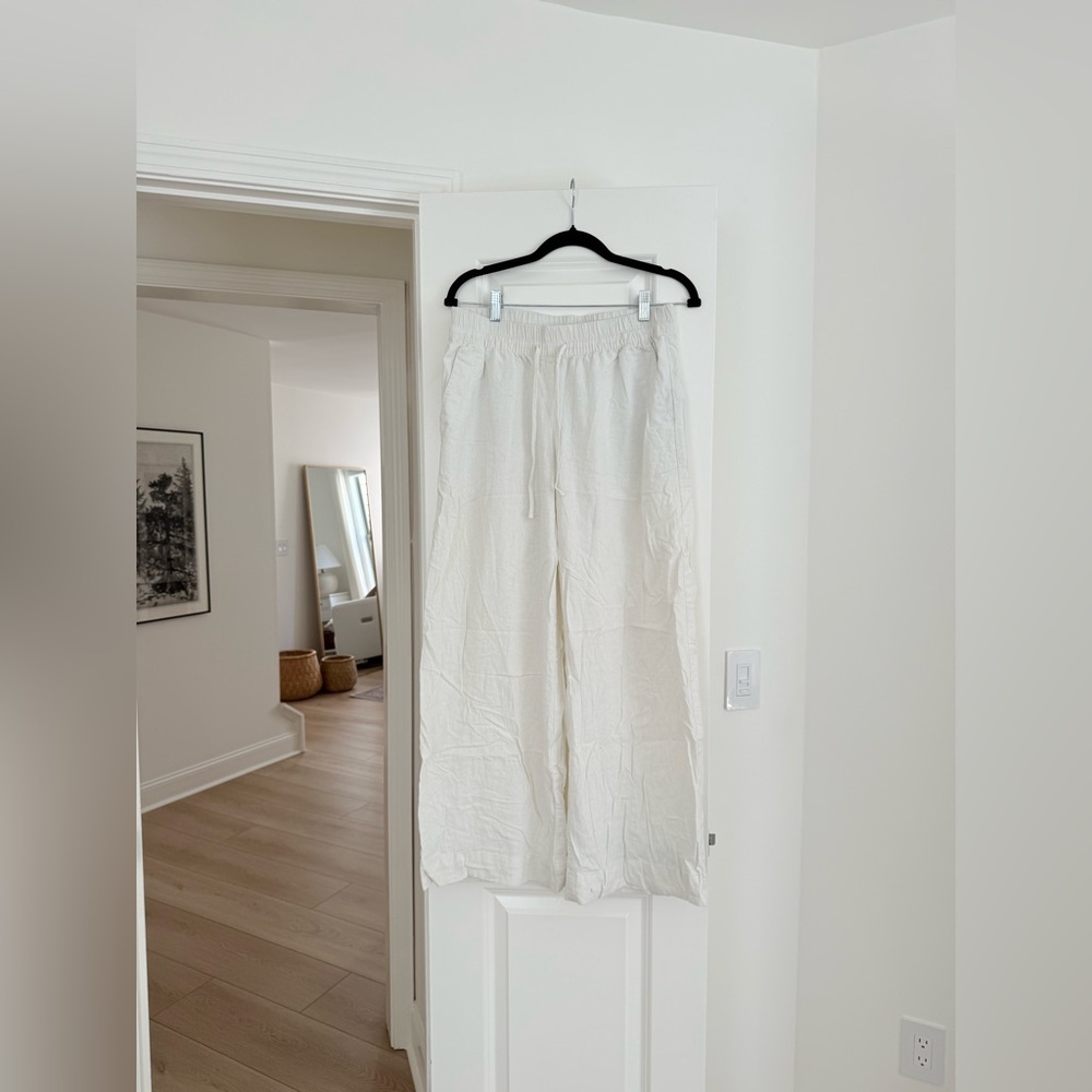 A New Day Elegant White Linen Blend Wide-Leg Pants Size M - Picture 2 of 3